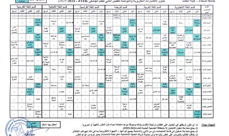 جدول الإختبارات التحريرية والمؤتمتة للفصل الدراسي الثاني العام الجامعي 1446هـ – 2025/2024م