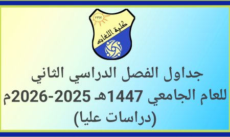 جداول الفصل الدراسي الثاني للعام الجامعي 1447هـ 2025-2026م (دراسات عليا)