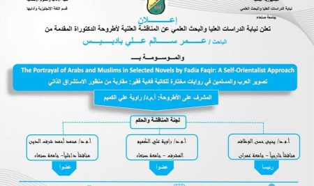 تعلن نيابة الدراسات العليا والبحث العلمي عن المناقشة العلنية لأطروحة الدكتوراة المقدمة من الباحث / عمر سالم علي بادبيس