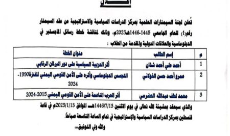 مركز الدراسات السياسية والاستراتيجية يناقش مشاريع عدد من خطط الماجستير في الدبلوماسية والعلاقات الدولية