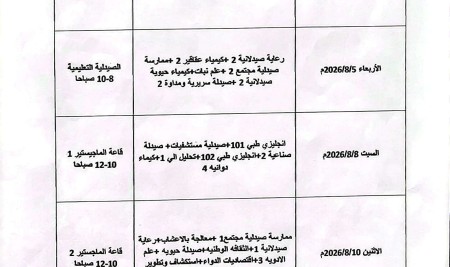 جدول اختبار الدور الثاني للعام الجامعي 2026/2025م
